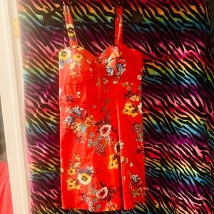 Red floral mini dress